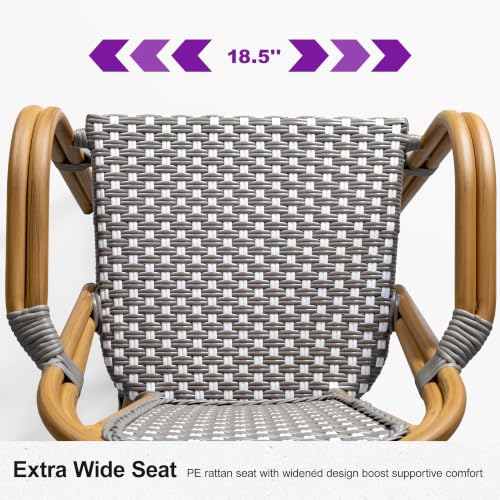 Image of PURPLE LEAF French Outdoor Dining Armchairs Set of 2, Bamboo Finish, Gray