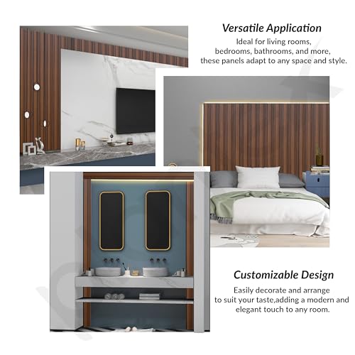 Image of Plantex Wall Panels /Wooden Louvers Panel for Wall 8 Feet /Charcoal Panel for Interior Wall Decor /3D Wall Panel - Pack of 3 Covers - 9 Sq. Ft, Size-5 Inch x 8 Feet (Wooden - Modern Strip)
