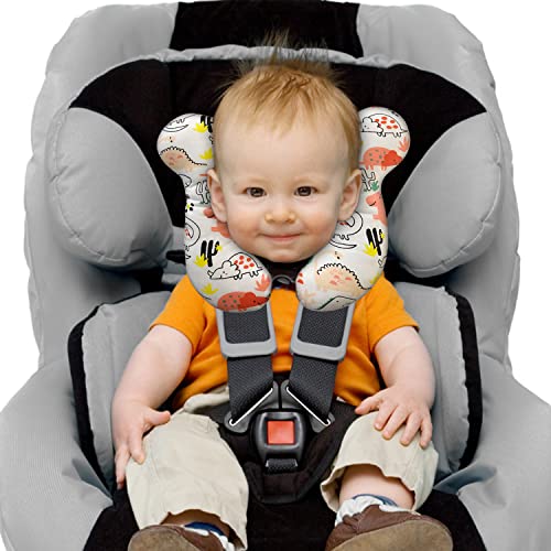Image of Baby Travel Pillow, Infant Kid's Cushion Soft and Skin Friendly for Car Seat, Pushchair and Stroller (Red Dinosaur)