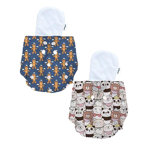 Image of Bumtum Baby Diaper | 0-3 Yrs Baby Freesize | Pack of 2, New Born Baby Diaper, Cloth Diaper, Waterproof Reusable Diaper, 5hrs Absorbency, Washable, Cotton Soaker, Extra Soft (Teddy & Teddy Face)