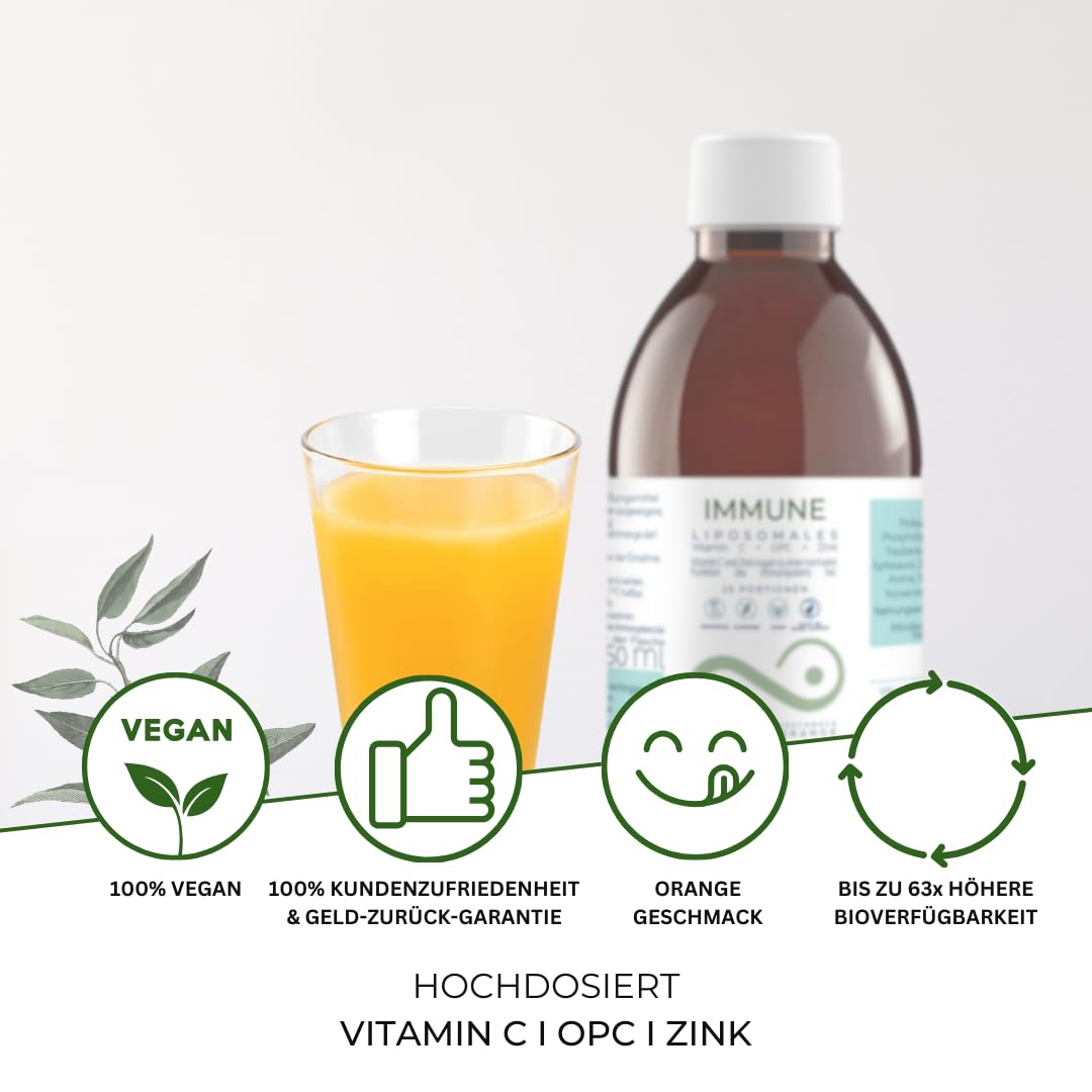 Mighty Elements 3 in 1 - Liposomales Vitamin C 1000 mg, Hochdosiert, Immunsystems, Zink 15 mg, OPC 200 mg, Höhere Bioverfügbarkeit, Orange Geschmack, Flüssig, Sanddorn