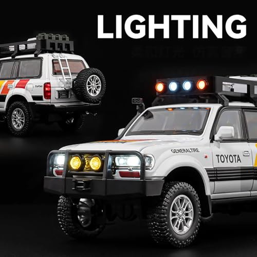 Image of 1:24 Scale Land Cruiser Toy Car Model Cruiser Diecast Metal Cars Light Sound Pullback Openable Door Car for Kids, White