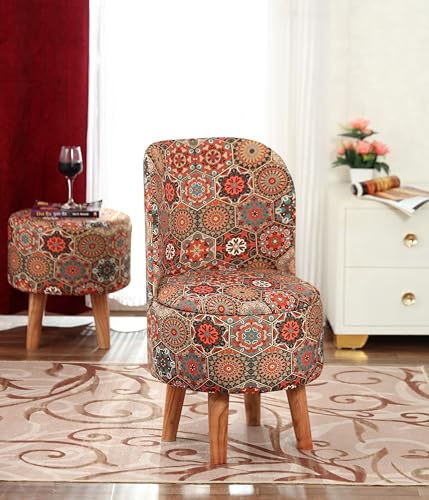 Image of NACIA Velvet Printed Ottoman Chair with Stool Combo | Dressing Table Chair for Bedroom Makeup Room Decor | Modern Upholstered Ottoman with Wooden Legs for Living Room & Home (18x18x32 Inches, Octaa)
