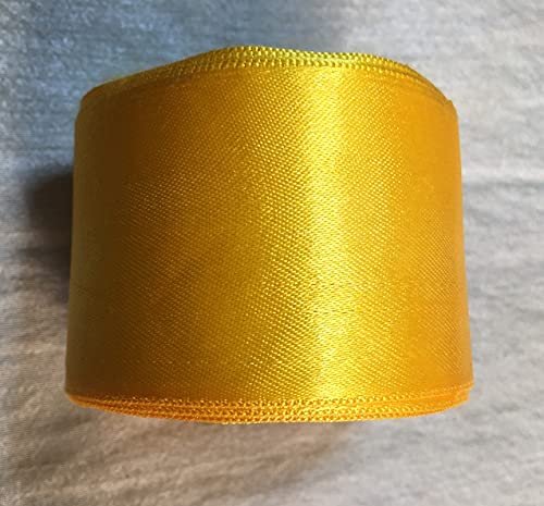 Bright Home Decor™ Multi-Purpose Double Side 2 Inch Satin Ribbon Roll of 10 Meters for Parties Decorations, Invitation Card, Gift Wrapping, and Craft, Project Work - Golden Yellow