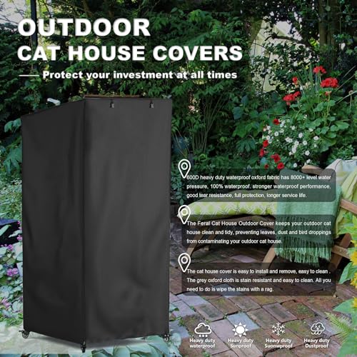 Image of Outdoor Cat House Cover, Super Waterproof Feral Cattery Cat Cover, Cat Enclosure Cover, 600 D Heavy Duty Rain Sheet ,, 32x32x71 inch (Cover only)Black, Mx-1869-A