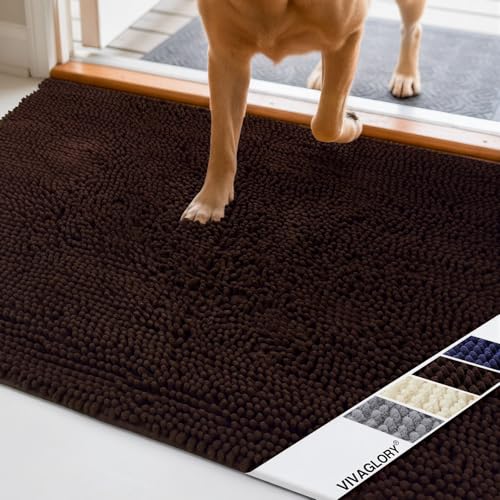Image of VIVAGLORY Dog Door Mat Absorpmax Dog Rug for Muddy Paw, Mat for Muddy Paw Door Indoor Floor Entryway, Waterproof Washable & Water Absorbent Dirt Trapper, 31 inch x 20 inch, Brown