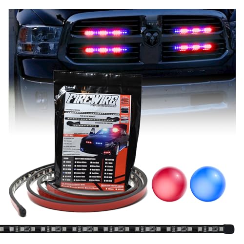 FIREWIRE - Firewire LEDs Emergency Strobe Lights for Trucks | 15" Red Blue Safety Vehicle Lighting Front Grille Kit with Strobe Controller | 15" Inch Red/Blue Strobe Light | Firewireleds