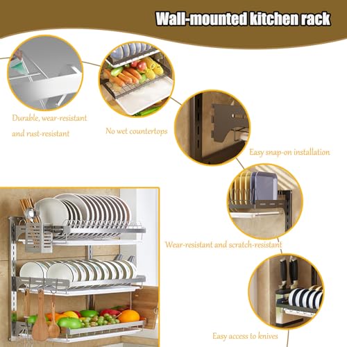 Escurridor de platos ajustable para pared: diseño de doble capa que ahorra espacio 4