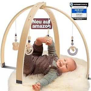 AMAZINGs Spielbogen Baby aus Holz | Nachhaltiger Spielebogen mit Tasche und Baby Spielzeug, Montessori Konzept | Spieltrapez, Activity Center