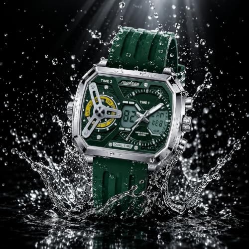 Image of Men's Square Luxury Stainless Steel Quartz Watch - Waterproof 10BAR Wristwatch with Luminous Display, Day /Date Calendar, Hardlex Glass - Fashion & Business Timepiece
