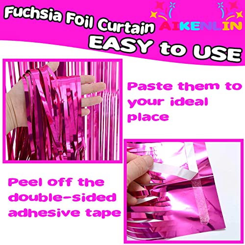 Image of 4 Pack 3.2Ft x 8.2Ft Fuchsia Foil Fringe Curtain Backdrop, Metallic Tinsel Foil Fringe Streamers Curtains Background for Photo Booth, Birthday, Wedding, Halloween, Christmas Party Decoration