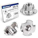 12 Pack 3/8'-16 T Nuts for Wood, Zinc-Plated Carbon Steel 4-Prong Tee Nuts for Furniture, Cabinets, and Rock Climbing Holds
