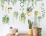 RAINBOW WSK Green Plants Leaves Wall Decals Hanging Flower Vine Wall Stickers Large Removable Wallpaper Peel and Stick Watercolor Nature Vine Wall Art for Bedroom Living Room fun-c25