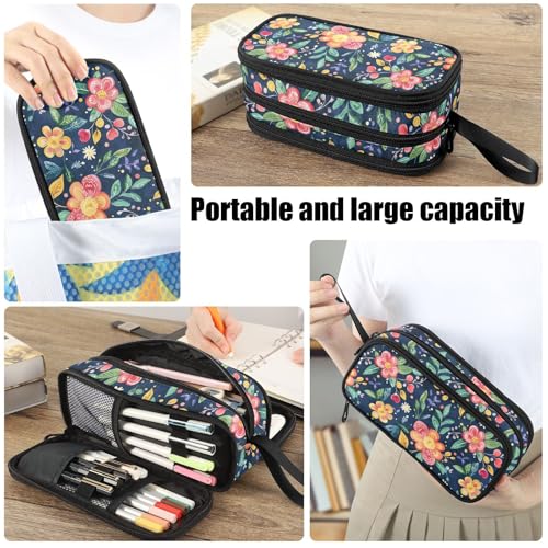 Image of Fustylead Watercolor Ethnic Paisley Floral Pattern Large Pencil Bag Storage Pen Case Makeup Pouch Stationery Bag for School College Office Organizer