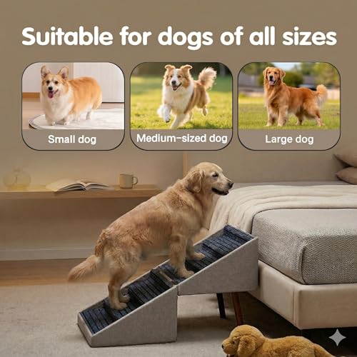 Image of Dog Stairs for High Bed,2-in-1 Ottoman Dog Stairs,21 Inch Working Height, 6 Steps and Non-Slip Design for Large Dogs,Wooden Pet Furniture(Beige XXL 21.6 inch H)