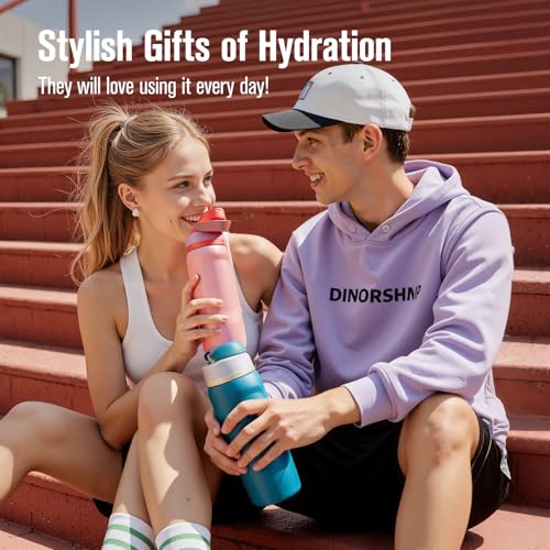 Image of Coolflask MegaSip Insulated Water Bottle with Straw, Stainless Steel Water Bottles Leak-Proof, 24+ Hours Cold, BPA-Free Dishwasher Safe, Water Flask for Sports Gym Work Office 32 oz, Blush Pink