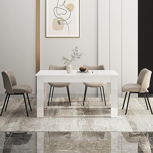 Fingertip WD Extendable Dining Table for 6-10 Person, Wooden Dining Room Table, Modern Extendable Table for Gatherings, Meeting for Small Kitchens, Dining Office Areas(White) - Thumbnail 6