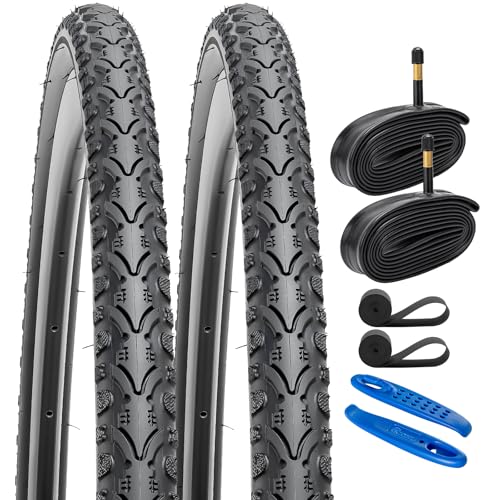 YunSCM 2本セット,700 38c タイヤ,700x38c 40-622 自転車タイヤ + 700x35/43c チューブ 肉厚 米式バルブ48mm +リムテープ + タイヤレバー,適用 700x38c クロスバイク、ロードバイク,Y-136-AV