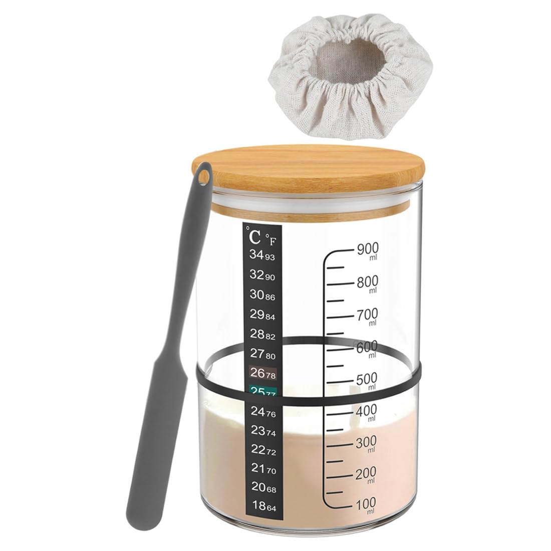 Hndhbfgrt Reusable Sourdough Jar Kit 900 ML Large Capacity Wide Mouth Glass Sourdough Container for Sourdough Fermentation