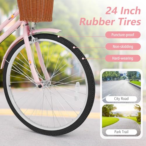 GYMAX Beach Cruiser Bike for Adults, 24/26 Inch Commuter