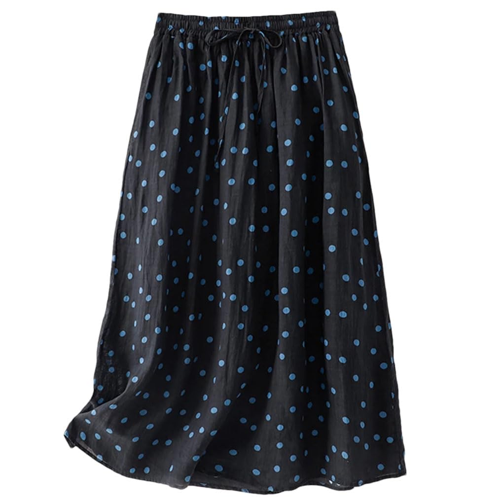 Gonne vintage da donna a pois con elastico in vita con coulisse casual sciolto Midi A-Line gonne a pieghe