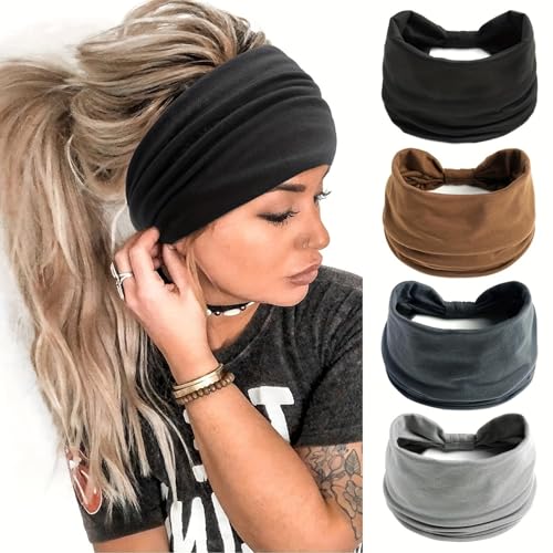 4PCS Wide Headbands for Women, Multicolor Stylish Head Wraps, Boho Thick Hairbands, Large African Sport Yoga Turban Headband, Hair Accessories