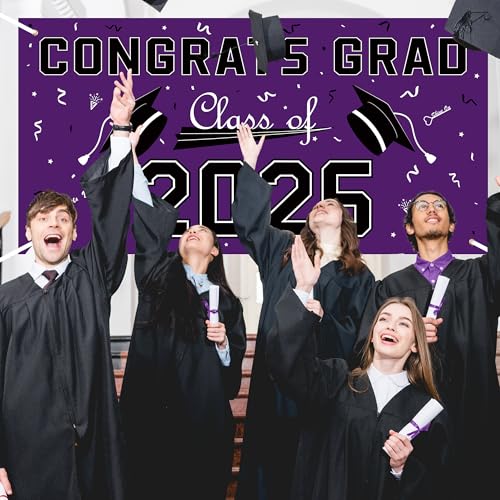 Image of 2026 2027 Graduation Decorations - Purple Polyester Graduation Backdrop - Graduation Party Decorations - Congrats Grad Banner - Graduation Decorations Class of 2026,Graduation Party Favors Supplies Yard Sign