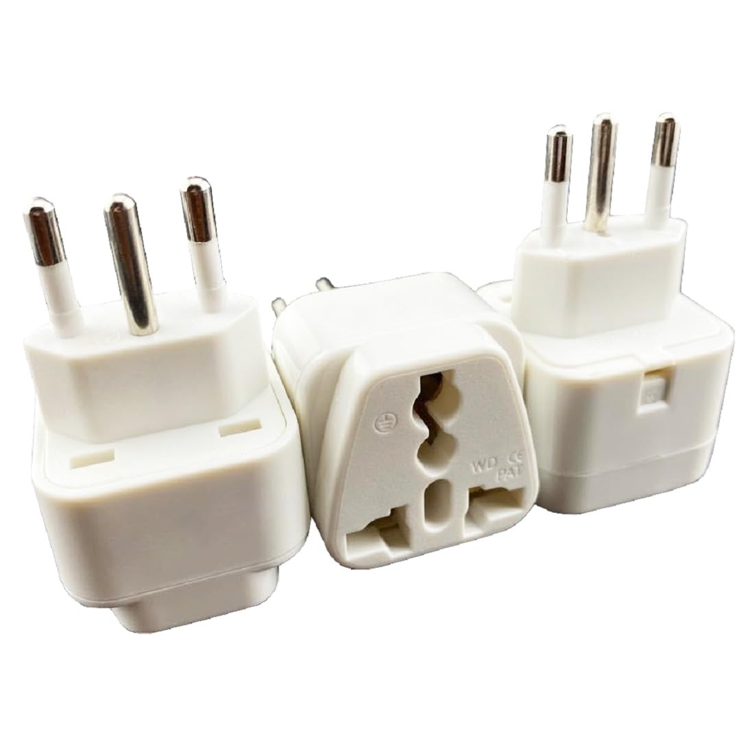 Brazil Travel Adapter with Universal Input, US, UK, Australia to Brazil 3 Pin Power Plug with Safety Grounded Pin, White Type N Adaptor (3-Pack)