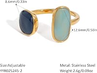 Q&D&S Minimalist Aquamarine Dual Stone Stacking Ring for Women - Adjustable Gold Plated Bohemian Blue Enamel Vintage Jewelry