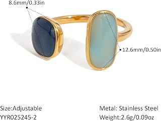 Q&D&S Minimalist Aquamarine Dual Stone Stacking Ring for Women - Adjustable Gold Plated Bohemian Blue Enamel Vintage Jewelry