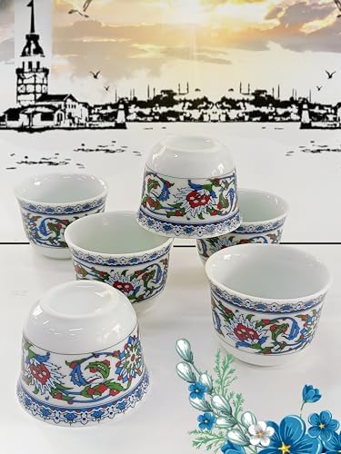 Bitkisel Çini Renkli Model Desenli Porselen Mirra Set 6 Adet Mırra Cup Porcelain 6 Pieces - Görsel 4