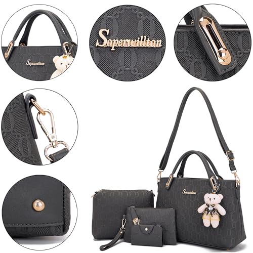 Image of Purse for Women Fashion Medium Shoulder Bag Crossbody Handbag Set 4PCS | Stylish Style,Chain Texture Design,with a Crossbody Strap,4-in-1 Multi-Style Purse Set