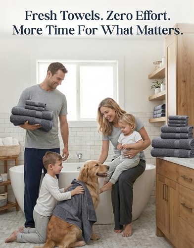 Image of LANE LINEN 24 Piece Bath Towels Set - 100% Cotton Bathroom Towels, Absorbent Towels for Bathroom, 4 Large Bath Towels, 2 Bath Sheets, 6 Hand Towels, 8 Wash Cloths, 4 Fingertip Towels - Cool Grey