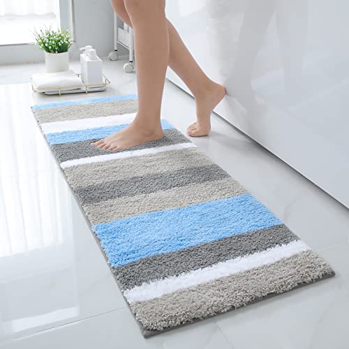 Homaxy rutschfest Badezimmerteppich Weich Hochflor Mikrofaser Badematte Saugfähige Badteppiche Waschbar Badvorleger – 40 x 120 cm, Blau/Grau