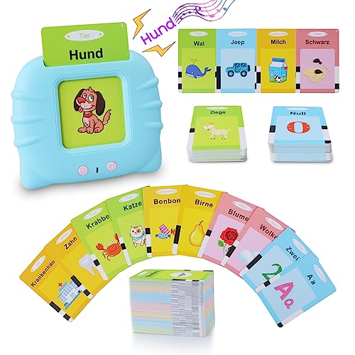 Tarjetas Flash de Alemán Parlante Juguetes Educativos para Niños Pequeños de 1 a 6 Años de Edad, 194 Hojas 388 Palabras, Juguetes Educativos de Aprendizaje Auditivo, Juguetes Montessori para Niños