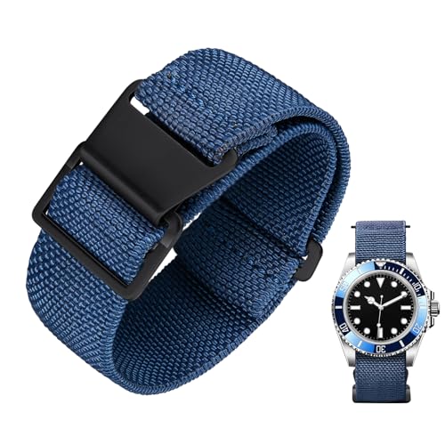 Image of BINLUN Elastic Nylon Watch Band 18mm 20mm 22mm Marine Nationale Fabric Military Parachute Replacement Watch Strap Men Women Silver & Black Buckle - Upgraded Hook-and-Loop Buckle