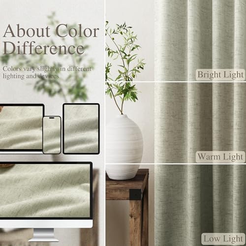 Image of Nanspring Sage Green 100% Blackout Linen Curtains 84 Inch Length 2 Panels Set for Bedroom Back Tab Farmhouse Decor Coastal Black Out Curtain for Living Room Office Thermal Insulated Drapes 52x84