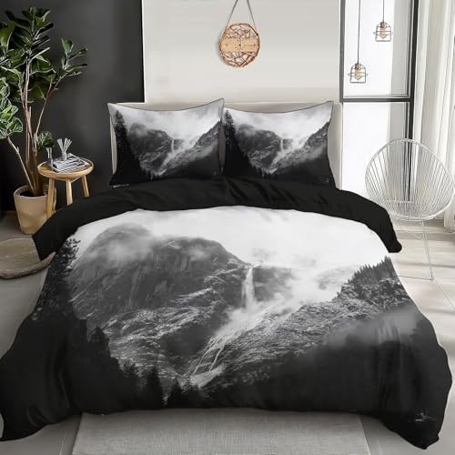 Housse de couette 140x200cm nuages et montagnes en microfibre 3D
