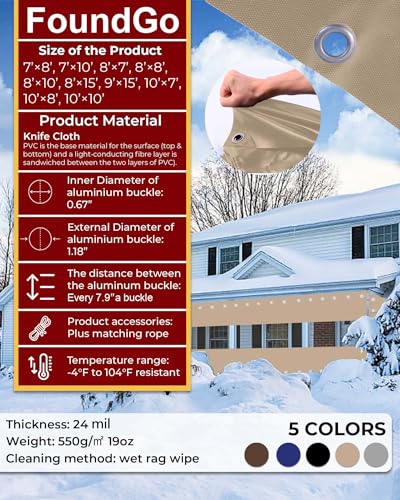 Image of FoundGo 8'Hx7'W Vinyl Curtains for Patio, 19oz Outdoor Clear Patio Enclosure, Heavy Duty Clear Tarps Waterproof With Grommets for Pergola, Porch, Gazebos, Balcony, -4 Cold Resistant