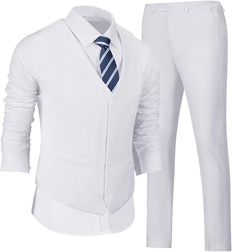 Wehilion Trajes de 2 piezas para hombre, conjunto de chaleco y pantalones para hombre, cuello en V, ajustado, chaleco casual