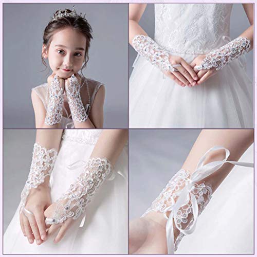 Lace Communion Gloves Wedding Pageant Princess Flower Girls Gloves3