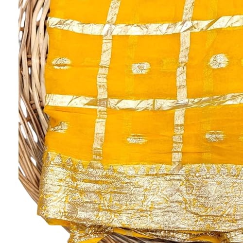 Image of Women's Pure Viscose Georgette Checks Zari Fabric Jaipuri Saree with Matching Blouse
