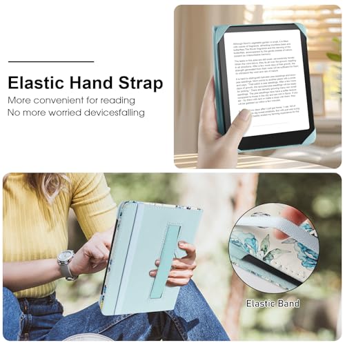 Image of HoYiXi Universal Case for 6 inch Kindle eReader Compatible with Paperwhite(2015 /2018) /Pocketbook and Tolino /Kobo Clara HD,6 inch eReader Protective Case Cover Elastic Rope,Flowers 2