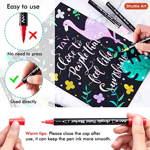 Image of Shuttle Art 36 Colors Dual Tip Acrylic Paint Markers, Brush and Fine Tip for Rock Painting, Ceramic, Wood, Canvas, Plastic, Glass, Stone, Calligraphy, Card Making, DIY Crafts