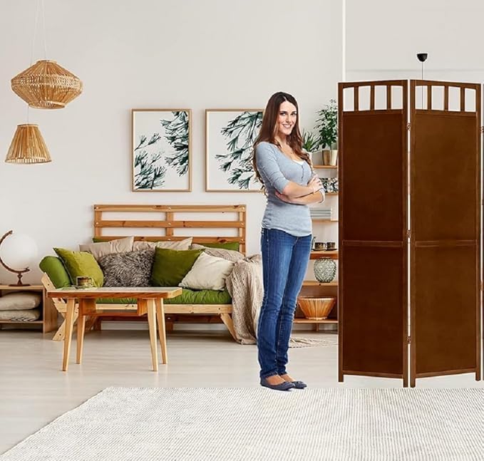 Modern Wooden Room partition, Screen Separator for Living Room, Bedroom, Hallway, Studio, Salon Decoration (Plain Design, 6 Feet) (Material: MDF, Color: Brown)-(2 Panels).-image-12