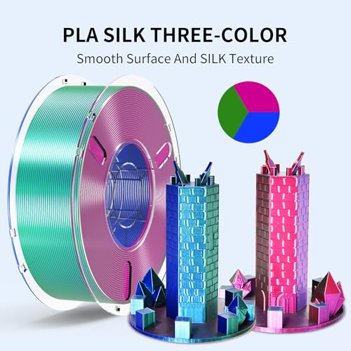 Image of RAMBERY Silk Tri Color 3D Printer Filament 1.75mm, Triple Color Change by Angle, Silk Shiny PLA Filament Red-Blue-Green, 1kg Spool (2.2lbs)