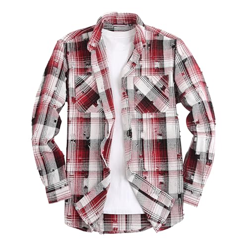 Image of WARHORSEE Flannel Shirt for Men Long Sleeve Button Down Plaid Shirts