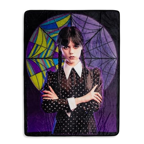 Addams Family Wednesday Signature Pose Raschel Fleece Throw Blanket | Soft Polyester Cover for Sofa Bed | 45 x 60 Inches