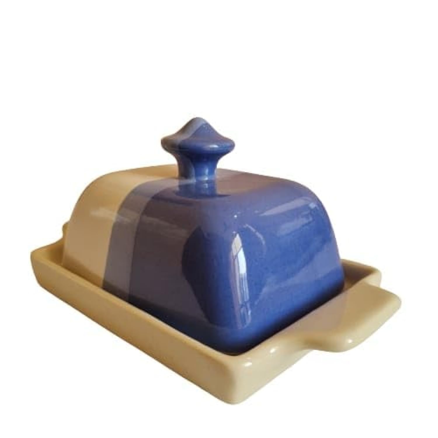Mirakii Ceramic Blue and White Butter Dish with Lid and Handle, Perfect for Kitchen and Restrurent Serving Butter or Starter (Blue and Wite)