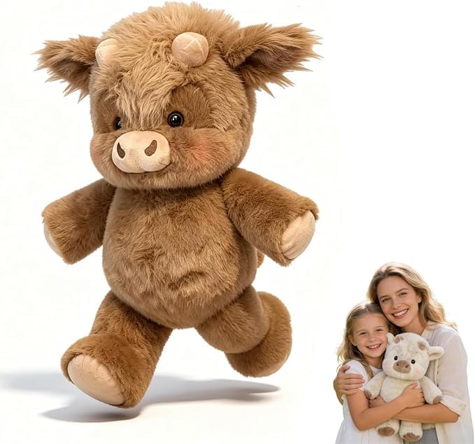 Highland Cow Soft Plush Toy, Running Plush for Stress Relief and Emotional Support, Cute Running Sheep Cuddly Toy Stuffed Animal Home Decor (Brown, 40 cm)